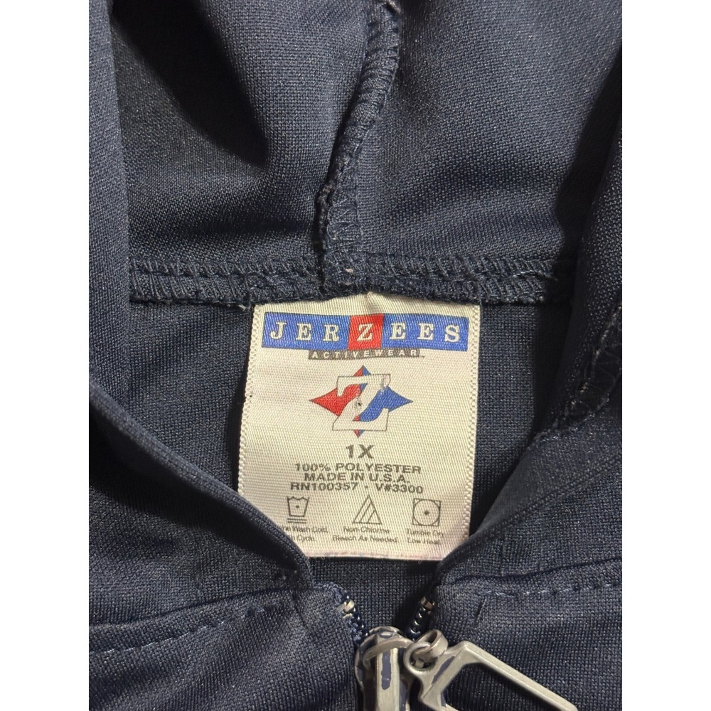 Jerzees Activewear Men 1X Navy Blue Zip Hoodie White Side Stripe Track Jacket - Picture 3 of 5